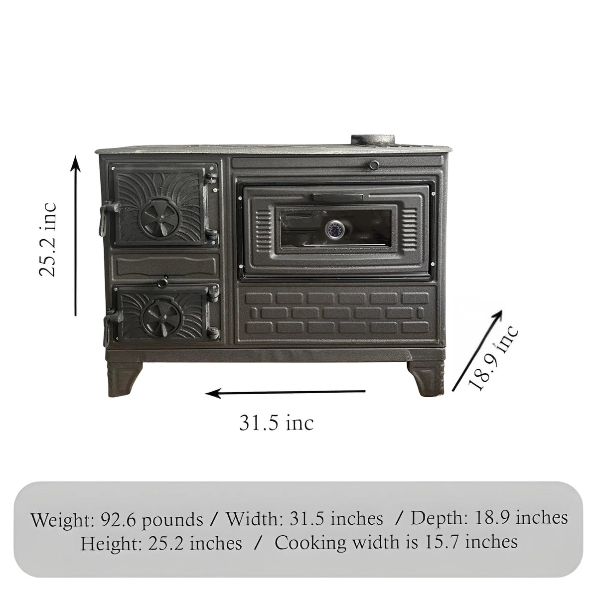 Cast Iron Stove with Oven - Brick Lined Fireplace - CastingFire