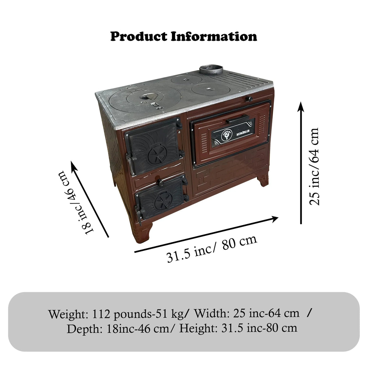 Cast Iron Stove with Oven Cast Iron Fireplace Brown - Casting Fire