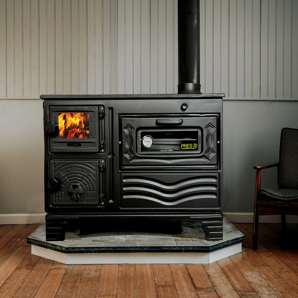 Cast Iron Wood Stove with Oven Black - CastingFire