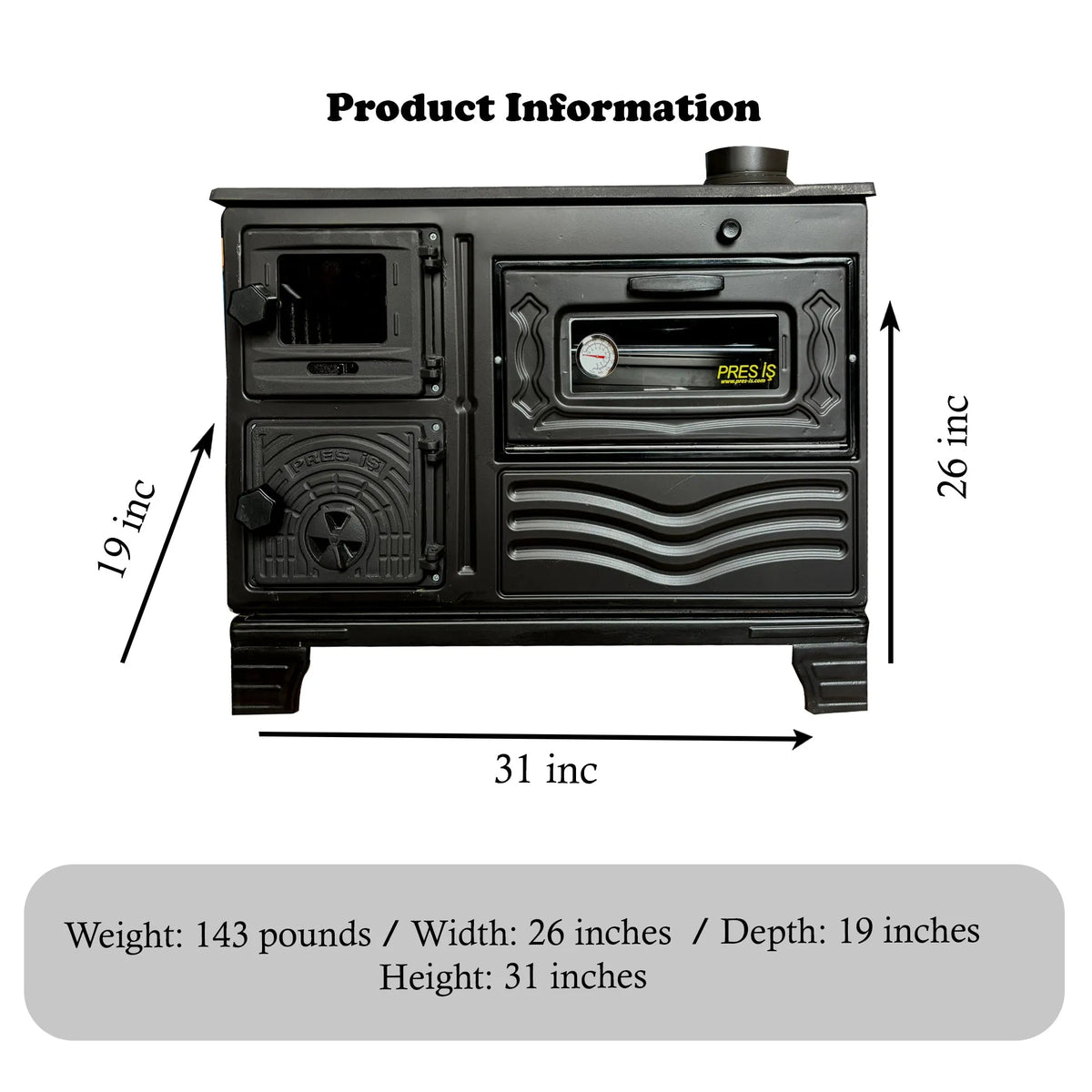 Cast Iron Wood Stove with Oven Black - CastingFire