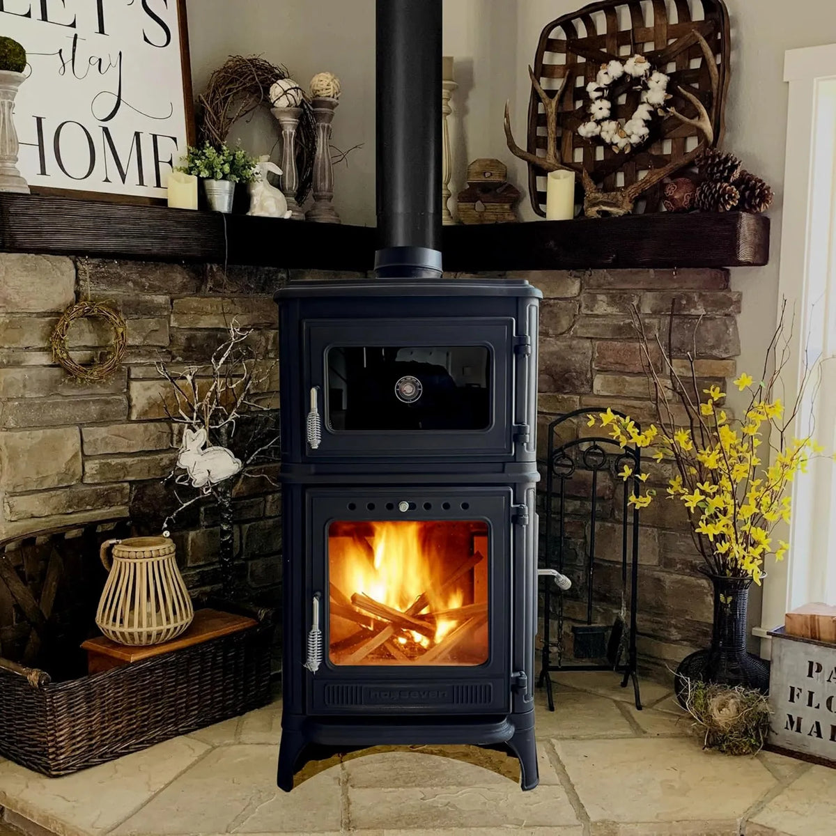 Colorful Cast Iron Wood Stove Pipe Set 3 Straight Pipes + 1 Elbow Pipe - TheCastingFire