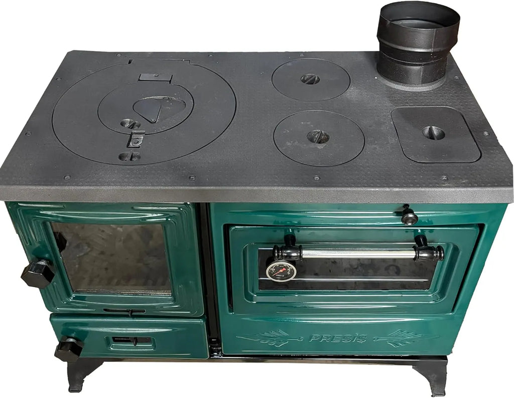 Green Cast Iron Wood Stove Pipe Set - 3 Straight Pipes + 1 Elbow Pipe - TheCastingFire