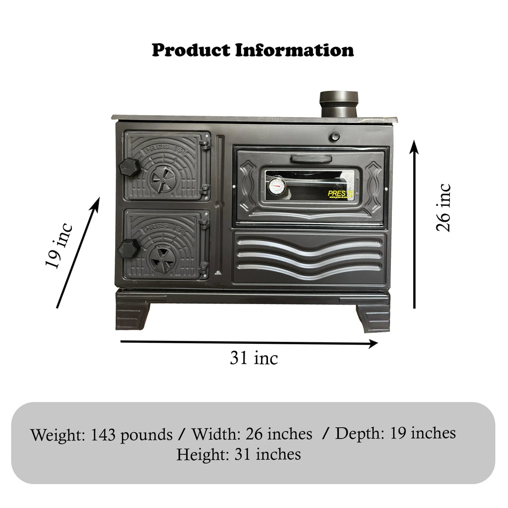 Durable Cast Baking Oven Cooker Oven by Burning Wood Black - CastingFire