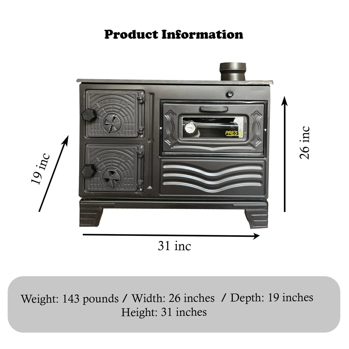 Durable Cast Baking Oven Cooker Oven by Burning Wood Black - CastingFire