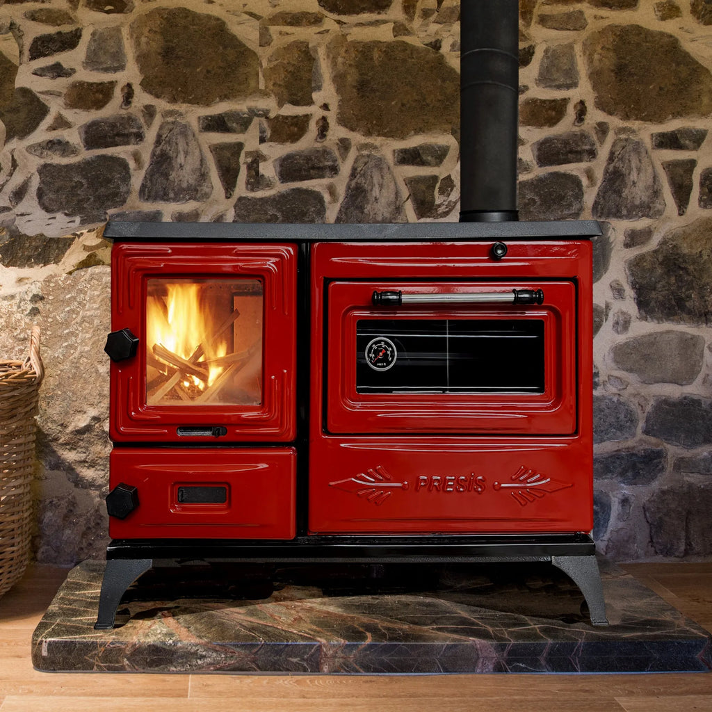 Red Cast Iron Burning Fireplace Wood Stove - TheCastingFire