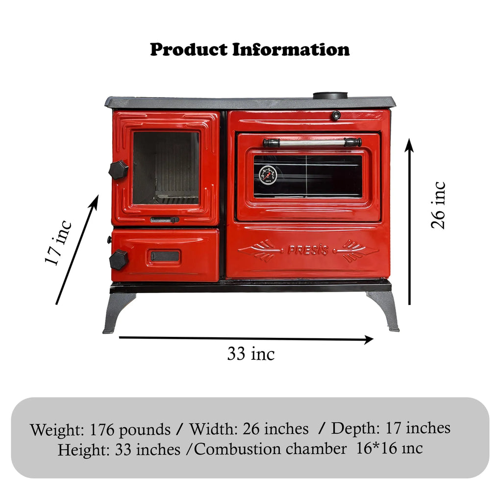 Red Cast Iron Burning Fireplace Wood Stove - TheCastingFire